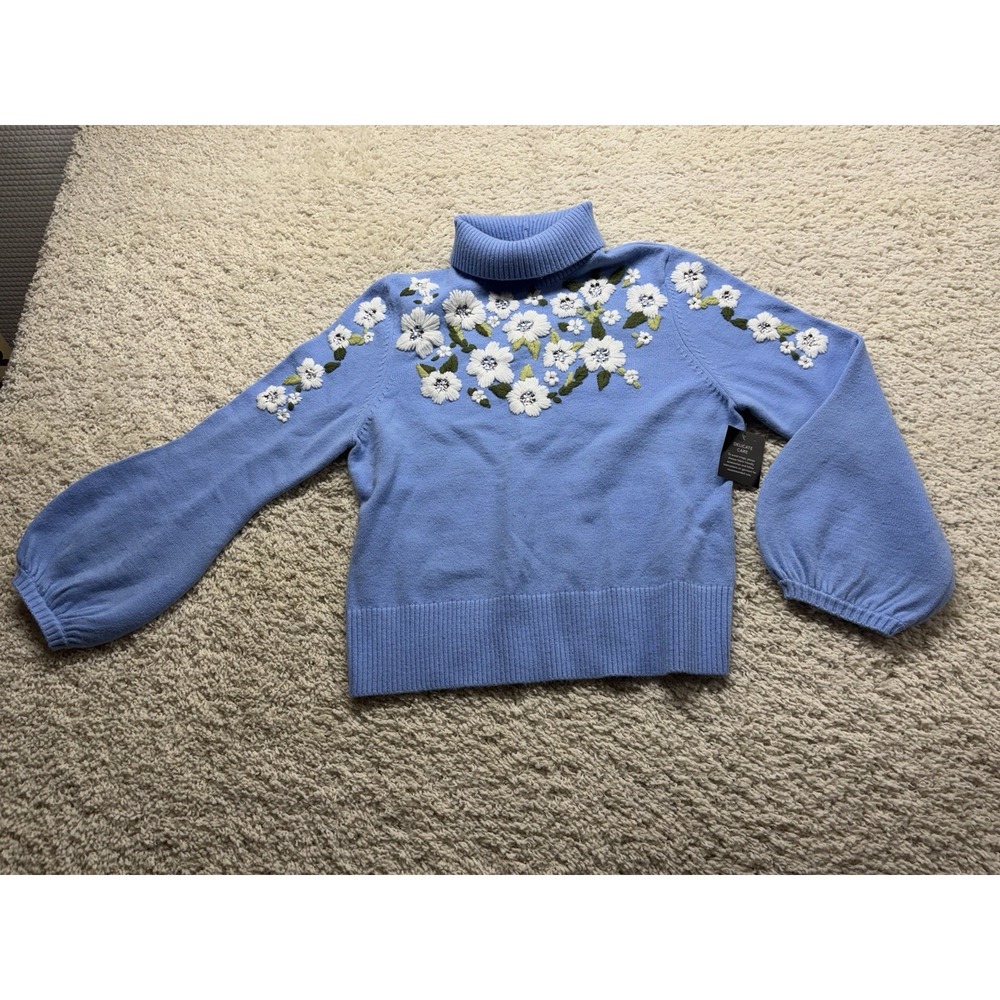 Boston Propper Flower Embroidered Bell Sleeve Turtleneck Sweater Womens XL NEW